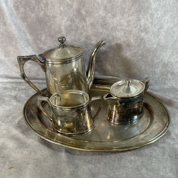 VINTAGE CONTINENTAL SILVER CO. Tea Set W/ TRAY cream Sugar 751 Ultraplate - Picture 1 of 12